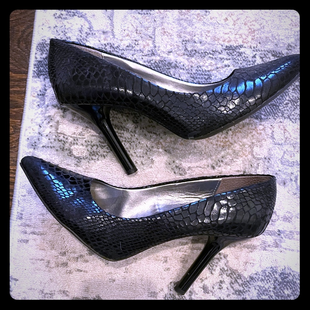 Black snakeskin heels